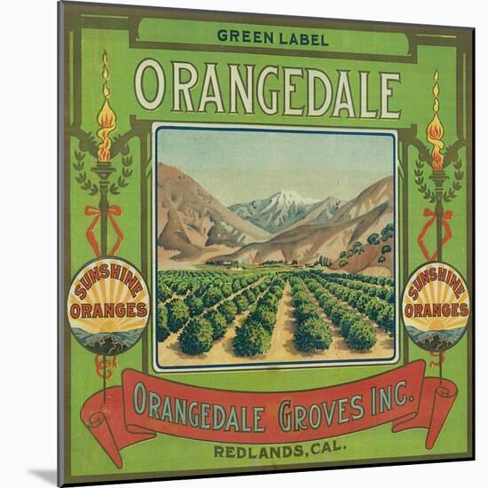 Orangedale Orange Label - Redlands, CA-Lantern Press-Mounted Art Print