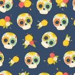 Day of the Dead Colorful Vector Pattern. Seamless Background with Mexican Sugar Skulls and Flowers.-orangemilk-Mounted Art Print