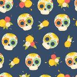 Day of the Dead Colorful Vector Pattern. Seamless Background with Mexican Sugar Skulls and Flowers.-orangemilk-Framed Art Print