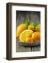 Oranges and Tangerines in a Peel on Old Wood-Jana Ihle-Framed Photographic Print