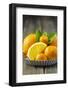 Oranges and Tangerines in a Peel on Old Wood-Jana Ihle-Framed Photographic Print