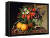 Oranges, Blackberries and a Vase of Flowers on a Ledge, 1834-Johan Laurents Jensen-Framed Stretched Canvas