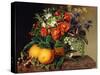 Oranges, Blackberries and a Vase of Flowers on a Ledge, 1834-Johan Laurents Jensen-Stretched Canvas