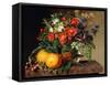 Oranges, Blackberries and a Vase of Flowers on a Ledge. 1834-Johan Laurentz Jensen-Framed Stretched Canvas