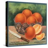 Oranges in Bowl - Alhambra, California - Citrus Crate Label-Lantern Press-Stretched Canvas