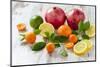 Oranges, Limes, Lemons, Clementines and Pomegranates on White Wooden Table-Jana Ihle-Mounted Photographic Print