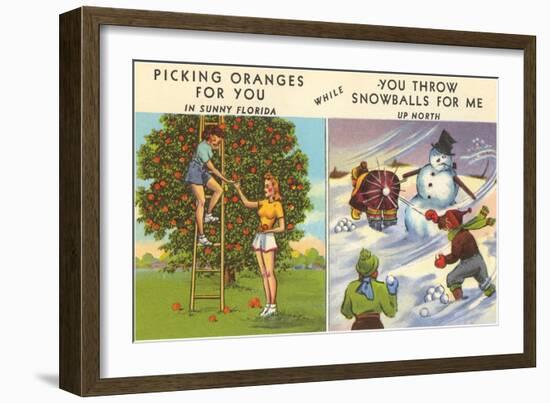 Oranges Versus Snowballs-null-Framed Art Print