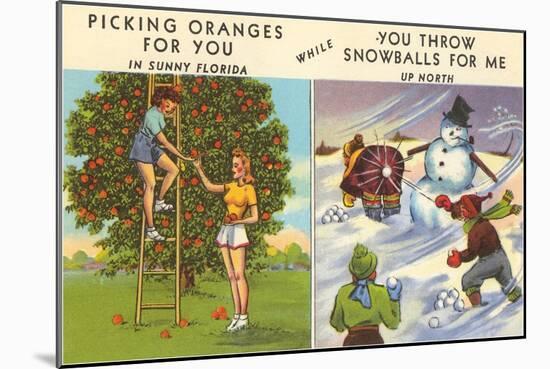 Oranges Versus Snowballs-null-Mounted Art Print