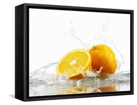 Oranges with Splashing Water-Michael L?ffler-Framed Stretched Canvas