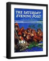 "Orangutans & Bird Nest," Saturday Evening Post Cover, February 17, 1940-Julius Moessel-Framed Giclee Print