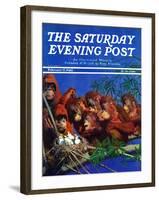 "Orangutans & Bird Nest," Saturday Evening Post Cover, February 17, 1940-Julius Moessel-Framed Giclee Print