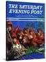 "Orangutans & Bird Nest," Saturday Evening Post Cover, February 17, 1940-Julius Moessel-Stretched Canvas