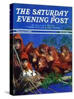 "Orangutans & Bird Nest," Saturday Evening Post Cover, February 17, 1940-Julius Moessel-Stretched Canvas