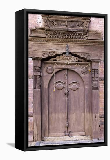 Orate Wooden Door in the Hanuman Dhoka Royal Palace Complex, Kathmandu, Nepal, Asia-John Woodworth-Framed Stretched Canvas