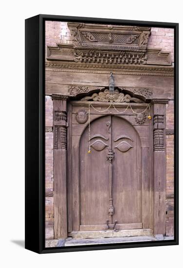 Orate Wooden Door in the Hanuman Dhoka Royal Palace Complex, Kathmandu, Nepal, Asia-John Woodworth-Framed Stretched Canvas