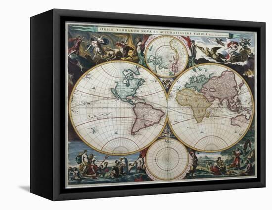 Orbis Terrarum Nova Et Accuratissima Tabula-Nicholas Visscher-Framed Stretched Canvas