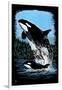 Orca and Calf - Scratchboard-Lantern Press-Framed Art Print