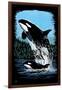 Orca and Calf - Scratchboard-Lantern Press-Framed Art Print