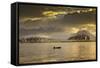 Orca (Orcinus Orca) Swimming in Sea Surrounded by Mountains at Sunset, Iceland, January-Ben Hall-Framed Stretched Canvas