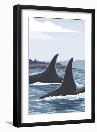 Orca Whale Fins-Lantern Press-Framed Art Print