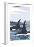 Orca Whale Fins-Lantern Press-Framed Art Print