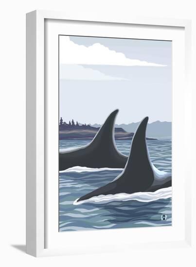 Orca Whale Fins-Lantern Press-Framed Art Print