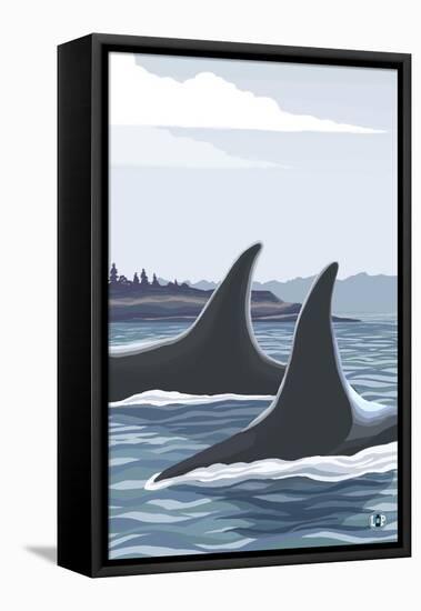 Orca Whale Fins-Lantern Press-Framed Stretched Canvas