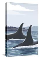 Orca Whale Fins-Lantern Press-Stretched Canvas