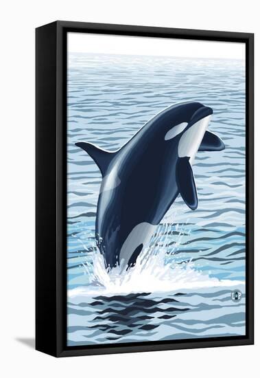 Orca Whale Jumping-Lantern Press-Framed Stretched Canvas