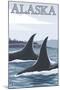 Orca Whales No.1, Alaska-Lantern Press-Mounted Art Print