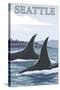 Orca Whales No.1, Seattle, Washington-Lantern Press-Stretched Canvas