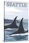 Orca Whales No.1, Seattle, Washington-Lantern Press-Stretched Canvas