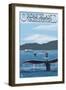 Orcas Island, WA - Whales and Ferry-Lantern Press-Framed Art Print