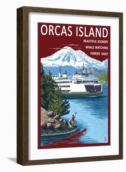 Orcas Island, Washington - Ferry Scene-Lantern Press-Framed Art Print