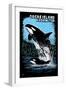 Orcas Island, Washington - Orca and Calf Scratchboard-Lantern Press-Framed Art Print