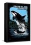 Orcas Island, Washington - Orca and Calf Scratchboard-Lantern Press-Framed Stretched Canvas