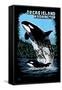 Orcas Island, Washington - Orca and Calf Scratchboard-Lantern Press-Framed Stretched Canvas