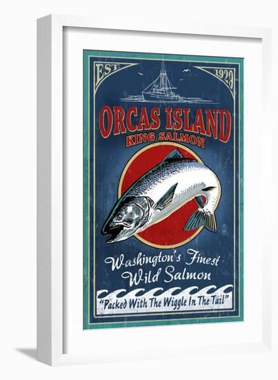 Orcas Island, Washington - Salmon Vintage Sign-Lantern Press-Framed Art Print