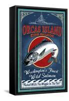 Orcas Island, Washington - Salmon Vintage Sign-Lantern Press-Framed Stretched Canvas