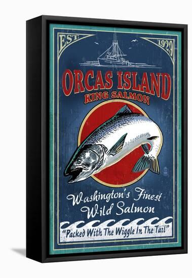 Orcas Island, Washington - Salmon Vintage Sign-Lantern Press-Framed Stretched Canvas