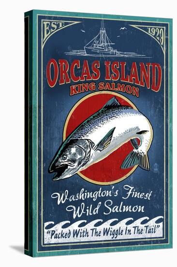 Orcas Island, Washington - Salmon Vintage Sign-Lantern Press-Stretched Canvas