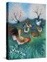 Orchard Hens,2021,(acrylics on linen)-Lisa Graa Jensen-Stretched Canvas