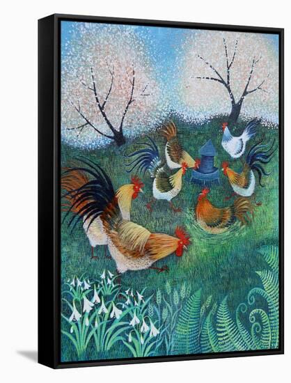 Orchard Hens,2021,(acrylics on linen)-Lisa Graa Jensen-Framed Stretched Canvas