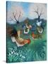 Orchard Hens,2021,(acrylics on linen)-Lisa Graa Jensen-Stretched Canvas