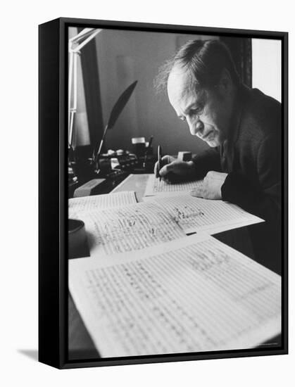 Orchestra Conductor Pierre Boulez Studying and Writing Music in His Home-Carlo Bavagnoli-Framed Stretched Canvas