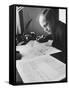 Orchestra Conductor Pierre Boulez Studying and Writing Music in His Home-Carlo Bavagnoli-Framed Stretched Canvas