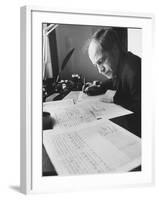 Orchestra Conductor Pierre Boulez Studying and Writing Music in His Home-Carlo Bavagnoli-Framed Premium Photographic Print