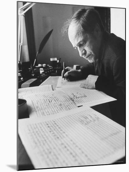 Orchestra Conductor Pierre Boulez Studying and Writing Music in His Home-Carlo Bavagnoli-Mounted Premium Photographic Print