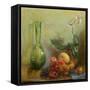 Orchid with Basket of Fruit and Green Vase-Gail Schulman-Framed Stretched Canvas