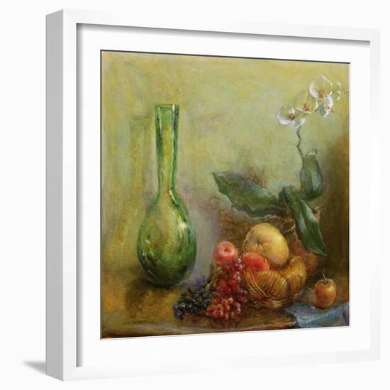 Orchid with Basket of Fruit and Green Vase-Gail Schulman-Framed Giclee Print